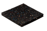 A 5/16" Kodiak black speckled rubber gym flooring by Athletic Textiles with colorful flecks on a white background.
