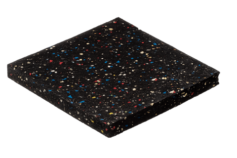 Athletic Textiles Kodiak Confetti 5/16″ rubber gym flooring, multi-color flecks, square sample on white background.