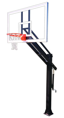 First Team Titan Arena in-ground adjustable basketball hoop with regulation 42x72 tempered glass backboard
