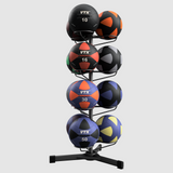 Troy VTX Leather Wall Balls – 8–50 lb Set with GWBR Rack