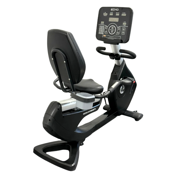 The Echo Kodiak Echo 02003 is a black recumbent bike with digital display and cushioned seat for low-impact cardio.