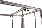 Close-up of the Echo Kodiak Echo Pilates Cadillac Reformer Vintage frame with steel springs on solid Oak hooks.