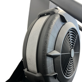 Close-up of the Echo Kodiak Echo Commercial Ski Erg 02008 flywheel with 10 resistance settings for cardio conditioning.