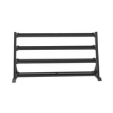 Echo Kodiak Echo Fitness 4-tier black metal hex dumbbell rack for 5-100lbs, shown against a white background.