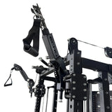 Close-up of the Echo Kodiak Echo Rack Tornado with pivot arms, adjustable pulleys, straps, and sturdy metal frame.
