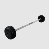 Troy Pro-Style Rubber Encased Fixed Straight Barbell by Troy Barbell, with black plates on a light gray background.
