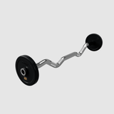 The Troy Pro-Style Rubber Encased Curl Barbell by Troy Barbell is set on a plain background, ready for tough workouts.