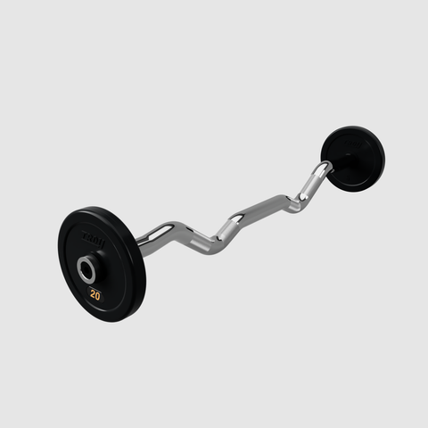 The Troy Pro-Style Rubber Encased Curl Barbell by Troy Barbell is set on a plain background, ready for tough workouts.