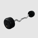 A 60-lb Troy Barbell Pro-Style Rubber Encased Fixed Curl Barbell lies on a plain light gray background.
