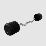 Troy Pro-Style Rubber Encased Fixed Curl Barbell by Troy Barbell displayed on a light gray background for pro appeal.