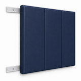 Kodiak Sports, LLC Indoor Sports Wood Backed Wall Padding, navy blue, 3 sections, mounted with metal system on white wall.