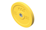 Yellow 2.5 kg Troy VTX Color Bumper Plate by Troy Barbell, solid rubber with metal center, perfect for Olympic training.