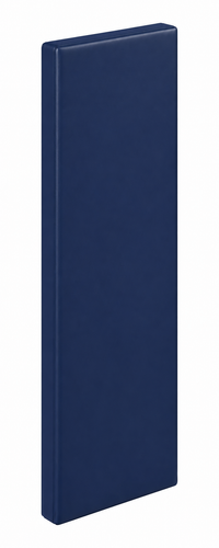 A Kodiak Sports Indoor Sports Wood Backed Wall Padding in dark blue vinyl stands upright against a white background.