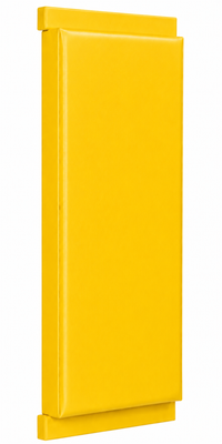 The Kodiak Sports Indoor Sports Wood Backed Wall Padding in bright yellow stands upright against a white background.