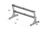 Echo Kodiak 2 Tier Dumbbell Rack (5-50lbs): black/white diagram, 34" tall, 67" wide, 72" long, 30" deep.