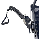 Close-up of a black Echo machine arm on a white background