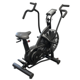 The Echo Kodiak 02006 is a black commercial air bike with moving handlebars and large fan wheel for full-body workouts.