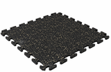 Kodiak Ready-Lock 2'x2'x3/8" black rubber tile with beige speckles by Athletic Textiles, ideal for gym floors.