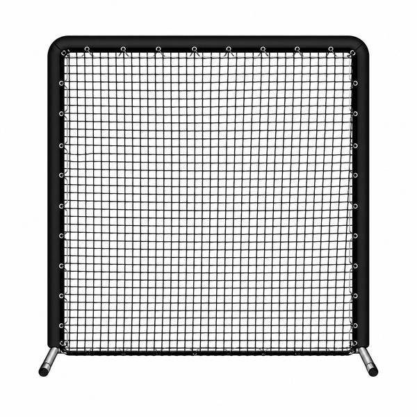 Kodiak Sports’ 7'x7' Pro Padded Wheeled Field Screen offers pro protection in a black frame with square grid.