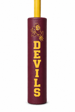 Kodiak Sports Goal Post Padding in maroon features DEVILS text and a yellow cartoon mascot for athlete protection.