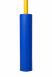 Kodiak Sports, LLC Goal Post Padding features blue pads on a yellow pole for athlete protection against a white background.