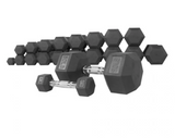 Set of echo strength hexagonal dumbbells on a white background