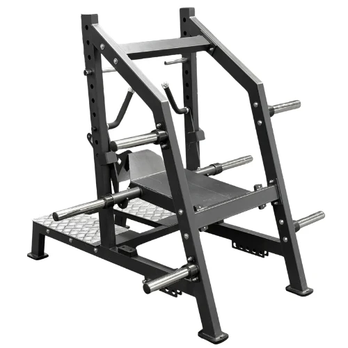 The Echo Kodiak Echo Plate Loaded Belt Squat HM97 is a black steel squat rack with safety bars, ideal for lower-body training.