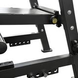 Close-up of the Echo Kodiak HM97 Plate Loaded Belt Squat, featuring a sturdy frame and visible adjustment holes.