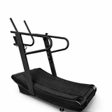 Echo Kodiak Echo Commercial Curved Treadmill 02001, black and curved with side handles, shown on a white background.
