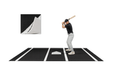 A player stands on a Kodiak Sports 6'x12' Pro MLB Grade Hitting Mat; inset shows synthetic turf's quality corner.