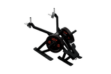 Troy Barbell Troy Pro Force Sled—black plate-loaded machine with flywheels, angled handles, and footrests.