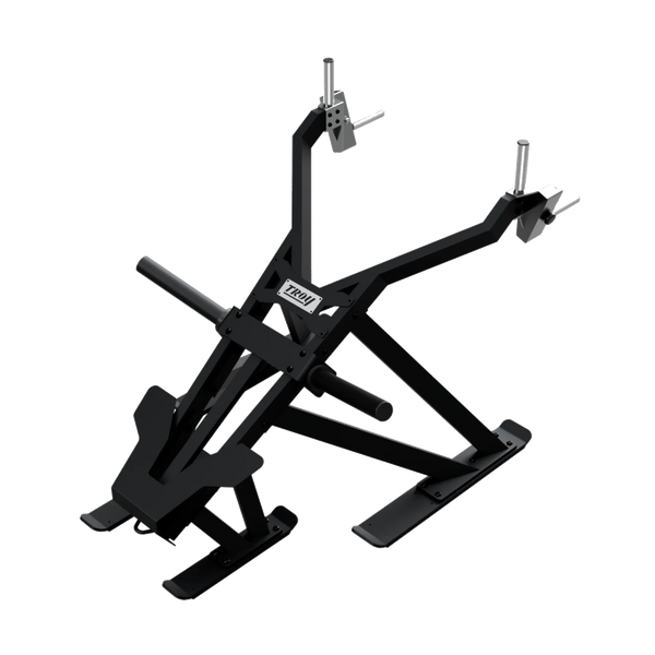 Troy Barbell Troy Pro Force Sled with footplates, handles, and angled arms for weight plates on white background.
