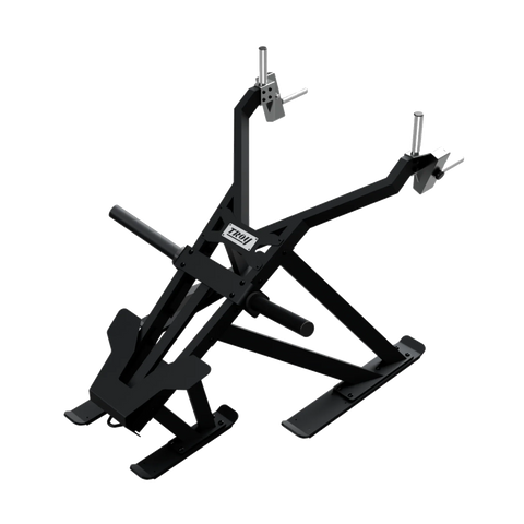 Troy Barbell Troy Pro Force Sled with footplates, handles, and angled arms for weight plates on white background.
