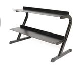 Troy VTX Kettlebell Rack by Troy Barbell: black, two-tier Z-shape with a raised shelf; ideal for gym storage.