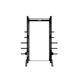 The Troy Fitness Half Rack by Troy Barbell features adjustable safety bars and plate holders—ideal for commercial gyms.