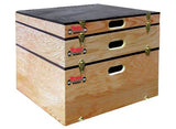 York Barbell Plyo Boxes have three stackable sections, cutout handles, and side metal latches for versatile workouts.